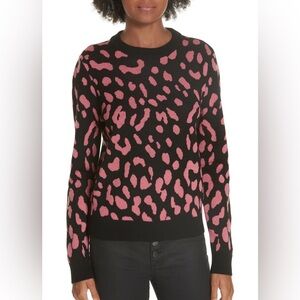 ALICE + OLIVIA Chia Leopard Jacquard Crewneck Pullover Sweater Large